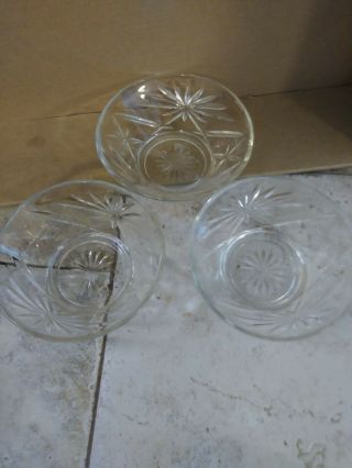 3 Vintage Clear Pressed Glass Dessert / Fruit Cups Bowls Star Burst Pattern