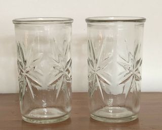 Vintage Set Of 2 Atomic Star Clear Juice Glasses Old Jelly Jars Anchor Hocking