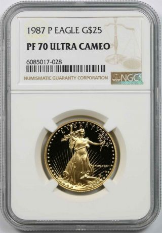 1987 - P Gold Eagle $25 Half - Ounce Ngc Pf 70 Ultra Cameo 1/2 Oz Fine Gold