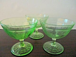 Vintage Princess Green Depression Glass Sherbet Bowl Set Of 3
