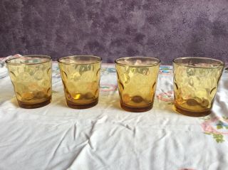 Vintage Yellow Amber Thumbprint Glasses Tumblers Continental Can Co Set Of 4