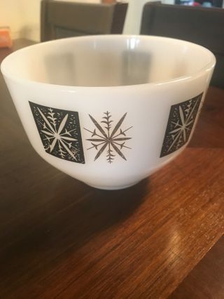 Fire King Bowl White With Gold And Black Snowflakes 7 Inches Round Vintage