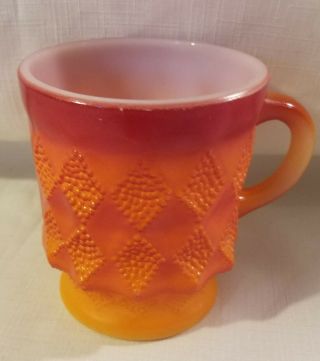 Vintage Fire King Orange Kimberly Diamond Mug Pedestal Coffee Cup
