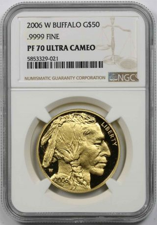 2006 - W American Buffalo $50 Ngc Proof Pf 70 Ultra Cameo Gold.  9999 Fine