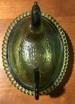 Vintage Green Glass Hen on Nest Covered Dish Beaded Edge 3