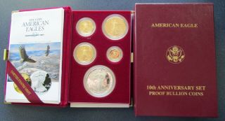 1995 American Gold/silver Eagle 10th Anniversary 5 Coin Set W/box &
