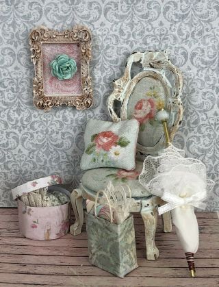 Dollhouse Miniature Shabby Chic Chair Display - Artisan: Ooak 1:12