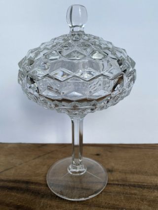 Vintage Fostoria American Elegant Crystal Candy Dish Compote With Lid