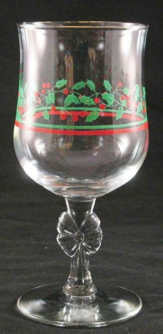 1 Arbys Christmas Holly Berry Wine Goblet Glass Libbey Bow Stem Vtg 12 Available