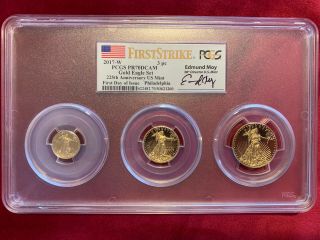 2017 W 3 - Coin Gold Eagle Set Pcgs Pr70dcam First Day Strike Ed Moy