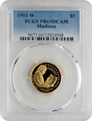 1993 - W $5 James Madison Bill Of Rights Gold Commemorative Coin Pcgs Pr69dcam