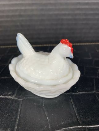Vintage Westmoreland Miniature Hen On Nest Glass Covered Dish Salt Cellar