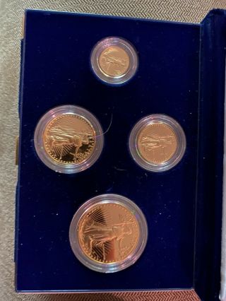 1988 Us 4 Coin Proof Gold American Eagle Set W/ Box &