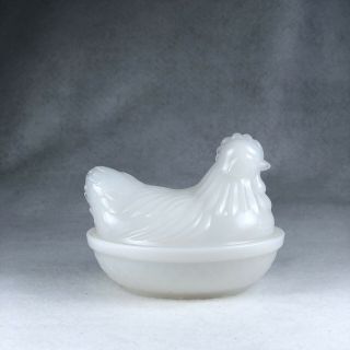 Vintage Chicken On Nest Milk Glass Lidded Salt Cellar Trinket Dish