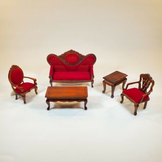 5 Piece 1:12 Dollhouse Furniture Couch | Coffee Table | End Table | 2x Chairs