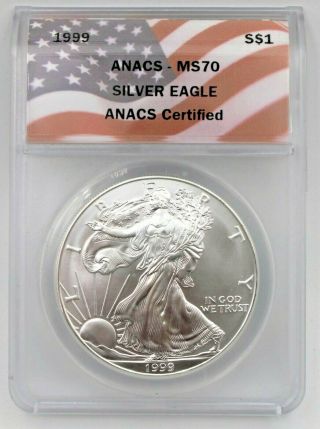 1999 American Silver Eagle Anacs Ms70