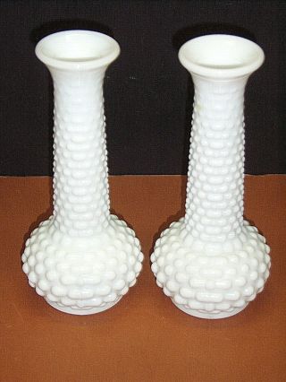 Great E.  O.  Brody M - 2000 7 - 5/8 " Hobnail White Milk Glass Vases