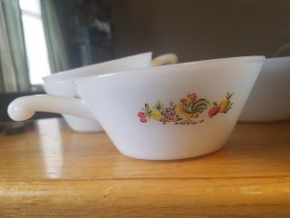Vintage Milk Glass Soup Bowl with Handle Rooster Fruit Grapes Cherries - 4 2