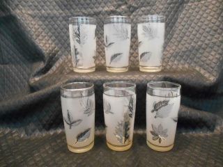 6 Vintage Libby Silver Leaf Glasses / Tumblers 4 Inches Tall