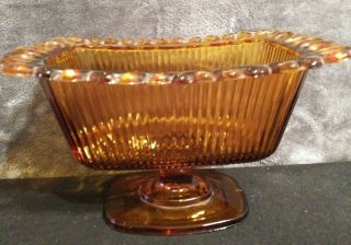 Vintage Amber Glass Open Lace Ribbed Footed Candy Dish Ftda 1981