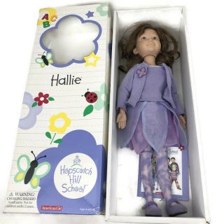 American Girl Hopscotch Hill Hallie Jointed 16 " Doll Retired Purple Dress