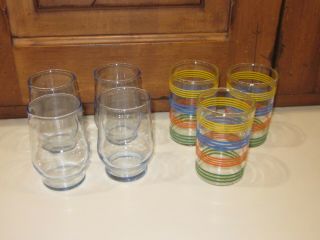 7 Vintage Juice Glasses 5 - 6 Oz Each Blue And Multi Band Color