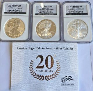 2006 3 Coin 20th Anniversary Silver Eagle Set All Graded Ngc 70