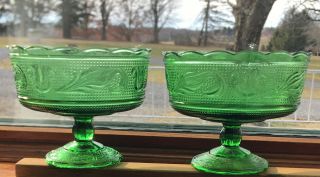 Set Of 2 Vintage E.  O.  Brody Co.  M6000 Emerald Green Glass Compote Bowl