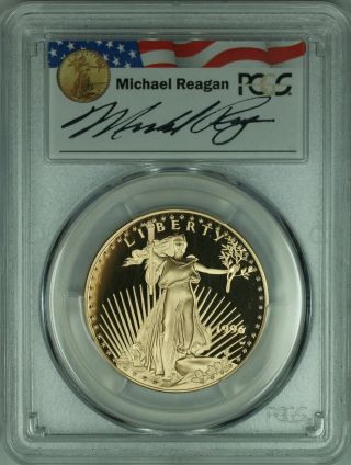 1996 - W Proof 1 Oz American Eagle Gold Coin Michael Reagan Signed Pcgs Pr - 70