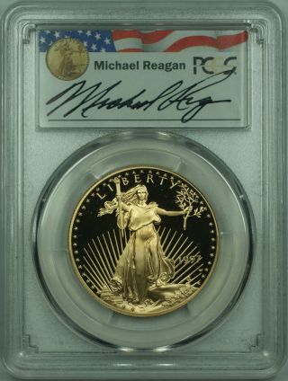 1997 - W Proof 1 Oz American Eagle Gold Coin Michael Reagan Signed Pcgs Pr - 70