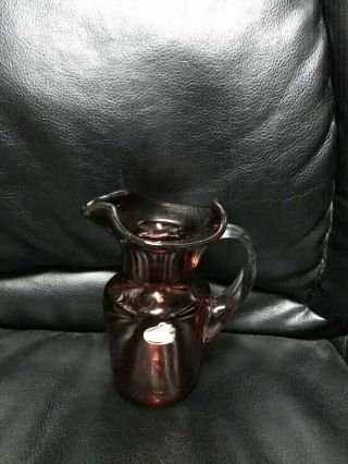 Vintage 4.  75 " Hand Blown Ruby Red Unique Glass Pitcher