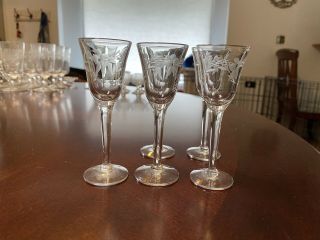 Vintage Etched Crystal Cordial Glasses,  Set Of 5 2