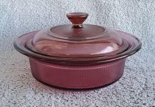 Corning Ware Vision " Cranberry " 24oz/750ml Casserole Dish W/lid V - 30 - B