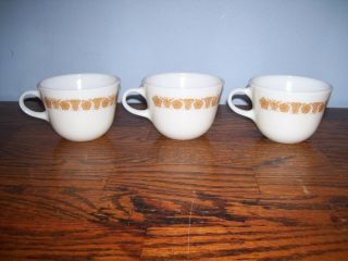 Set Of 3 Vintage Pyrex Cups Butterfly Gold Pattern.