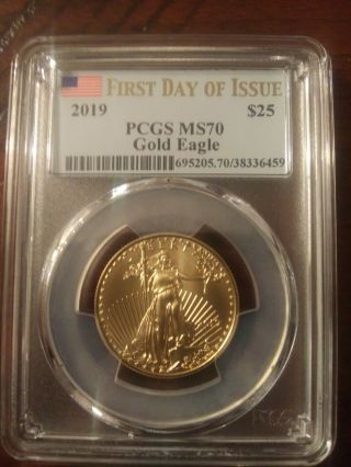 2019 Gold Eagle $25 1/2 Oz - Pcgs Ms70 First Day Of Issue Flag Label Low Mintage
