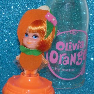 Vintage Liddle Kiddle Olivia Orange Kola Cola Doll & Soda Pop Bottle Stand