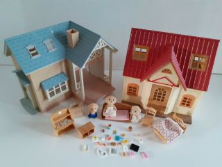 Sylvanian Families Bluebell House & Cosy Cottage With Items And Figures