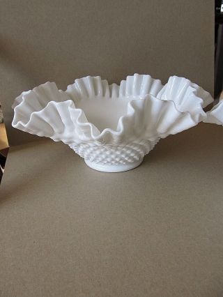 White Hobnail Fenton Glass Bowls,  6 - 1/2 Inch Diameter,  Ruffle Rim