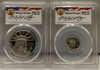 2001 - W Pcgs Pr69 Dcam Proof Platinum Coins - Reagan Legacy Label Both $100 & $10