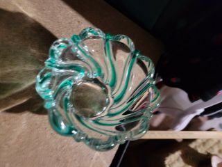 MIKASA CRYSTAL GERMANY GREEN AND CLEAR PEPPERMINT SWIRL BOWL 3