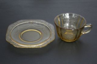 (3) Vintage Yellow Federal Glass Madrid Depression Glass Cup & Saucers 2