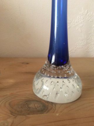 3 Bubble Based Flower Bud Vase’s Blue Clear Paperweight Base 3