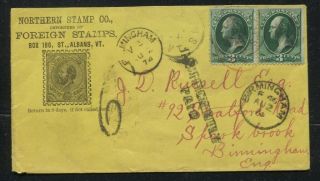 Northern Stamp Co.  1874 Advert Corner Sc 158 Pair Cover To Birmingham England