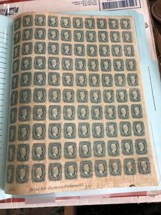 Sheet Of 100 11 Blue 10 Cent Confederate Stamps With Engraver Info