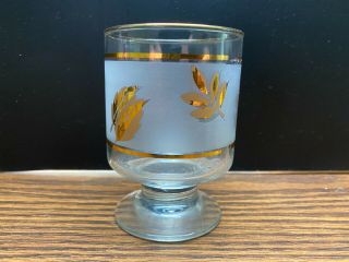 Vintage Libbey Frosted Gold Leaf Footed Juice Glass 3 5/8 
