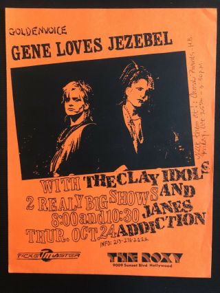 Janes Addiction Gene Loves Gezebel 1985 Concert Flyer Hollywood Ca