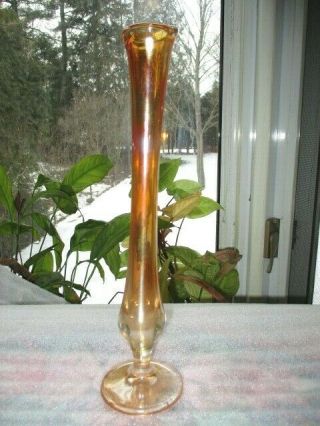 Marigold Carnival Glass Long Stem Rose Tall Thin Bud Vase 11.  5 " Swung Vase