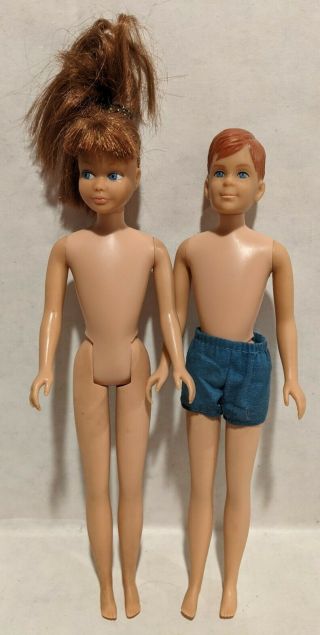 Vintage Vtg 1963 Mattel Barbie Blue Eyes Skipper And Ricky Dolls