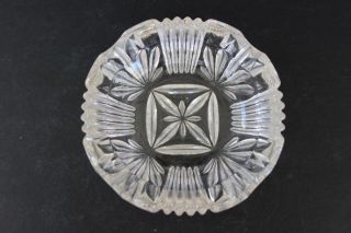 Vintage Round Clear Underside Cut Glass Ashtray 4 Rests Fluted Edges Heavy 4 "