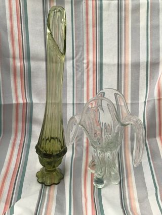 2 Vintage Mcm Blown Glass Vases